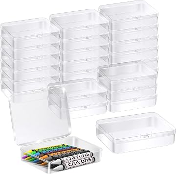24 Pcs Clear Crayon Box Holds 24 Crayons, 4.5 x 3.4 Inch Plastic Stackable Case Mini Storage Containers Box with Hinged Lid for School Classroom Office Supply Clear