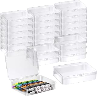 투명 크레용 박스 24개, 크레용 24개 보관, 11.4 x 8.4cm(4.5 x 3.4인치) 플라스틱 쌓을 수 있는 케이스 미니 보관 용기 상자, 경첩 뚜껑 포함, 학교 교실 사무용품용 (투명)