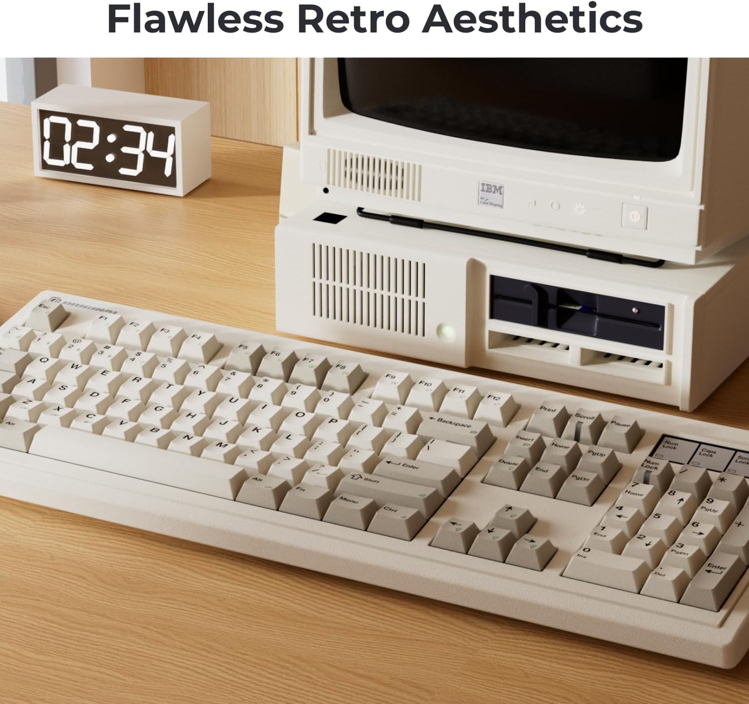FL·ESPORTS OG104 Retro Tri-Mode Mechanical Keyboard, Full-Size Gasket Mount Gaming Keyboard, Hot Swappable, PBT Keycaps, 4000mAh for Mac/PC - Pre-lubed Creamy Linear Switches | Gray