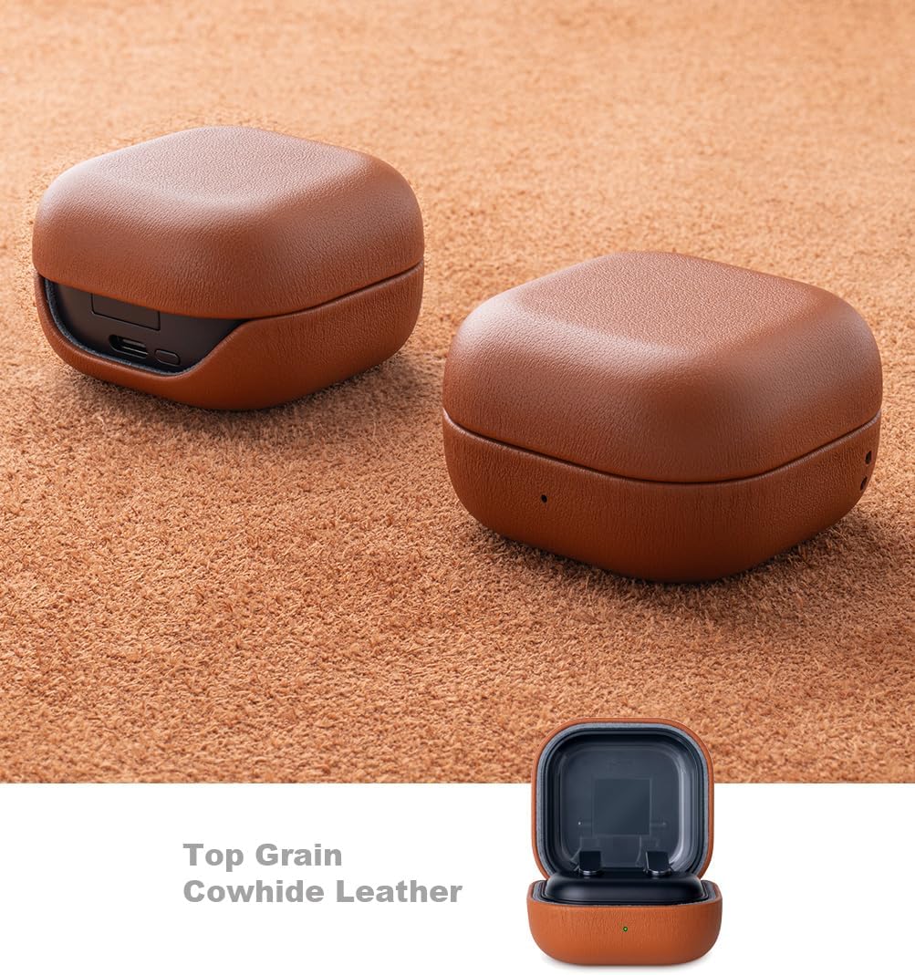 LOPIE Leather Case for Samsung Galaxy Buds4 & Buds 4 Pro (2026), Made of Top Grain Leather - Handmade Drop Protection Hard Shell Cover - Samsung Buds 4 Case Cover with Lanyard (Not for buds3) - Brown