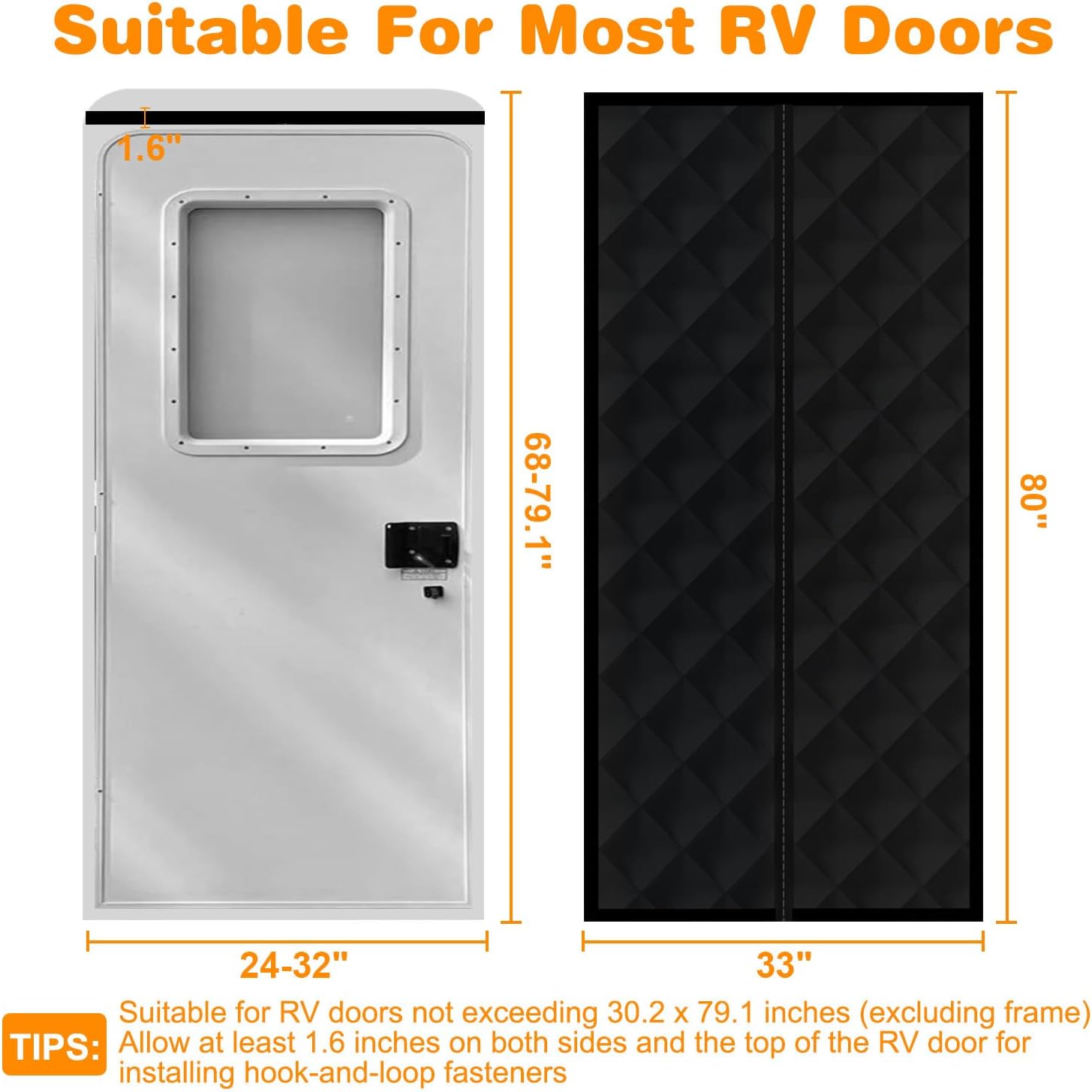CCBASEBALL Magnetic RV Insulated Door Cover for Winter, 33'' x 80'' RV Door Insulation Curtain with Thickened Cotton, Waterproof Thermal Insulated Door Blanket for Motorhome,Travel Trailers, Camper