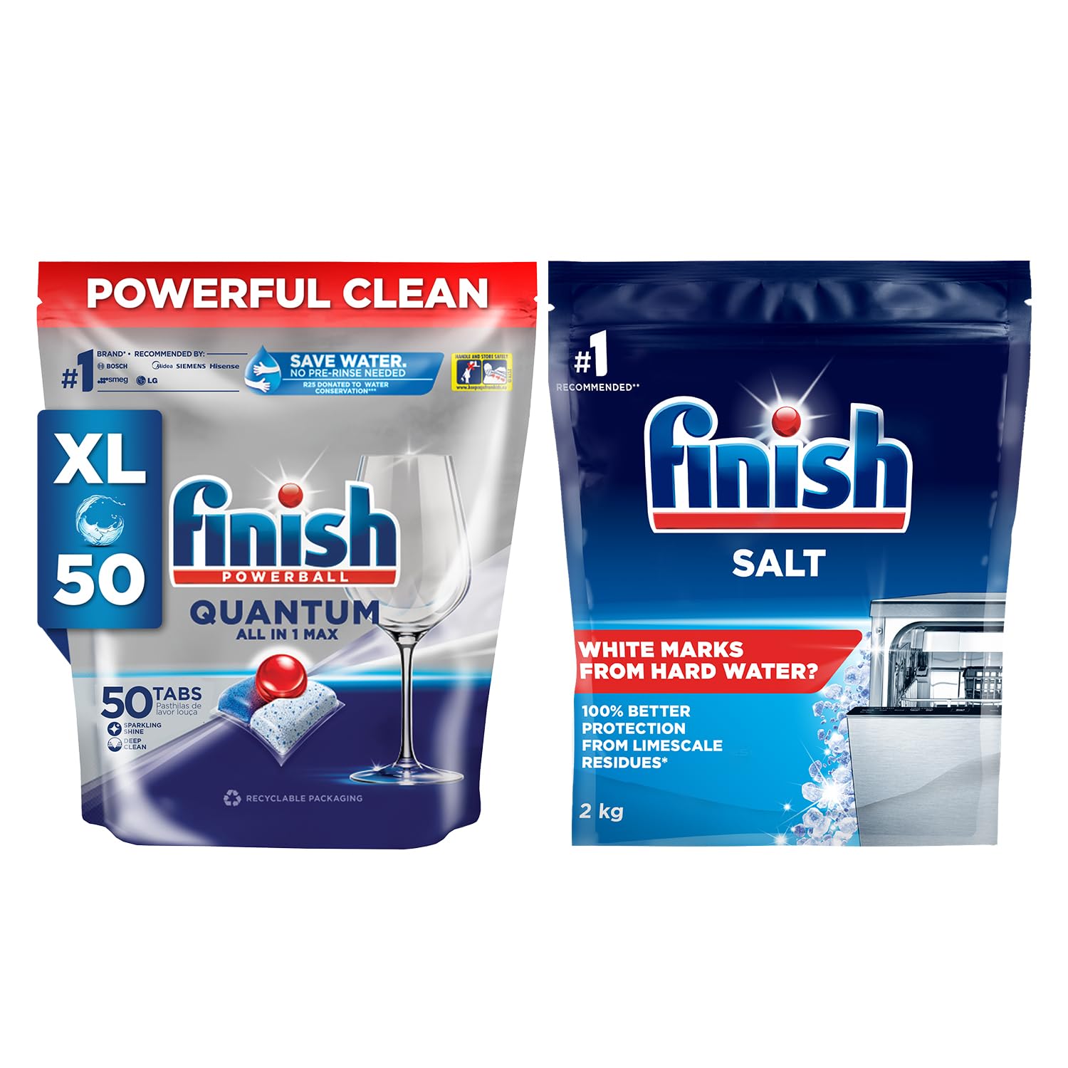 Finish Powerball Quantum All in 1 Max Dishwasher Tablets - 50 Tabs |Best ever Clean & Shine & Finish Dishwasher Salt - 2Kg