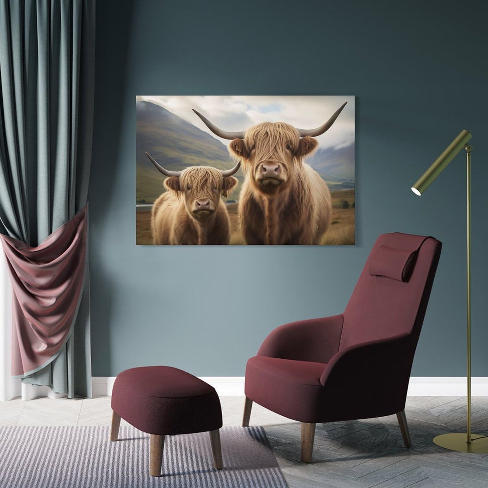 Junmoney Scottish Highland Cow Room Decor Wall Art, 24x36inch(60x90cm), for Entrance Walls, Hall Decor Or Foyers, A Neat Decor Update for Hallways