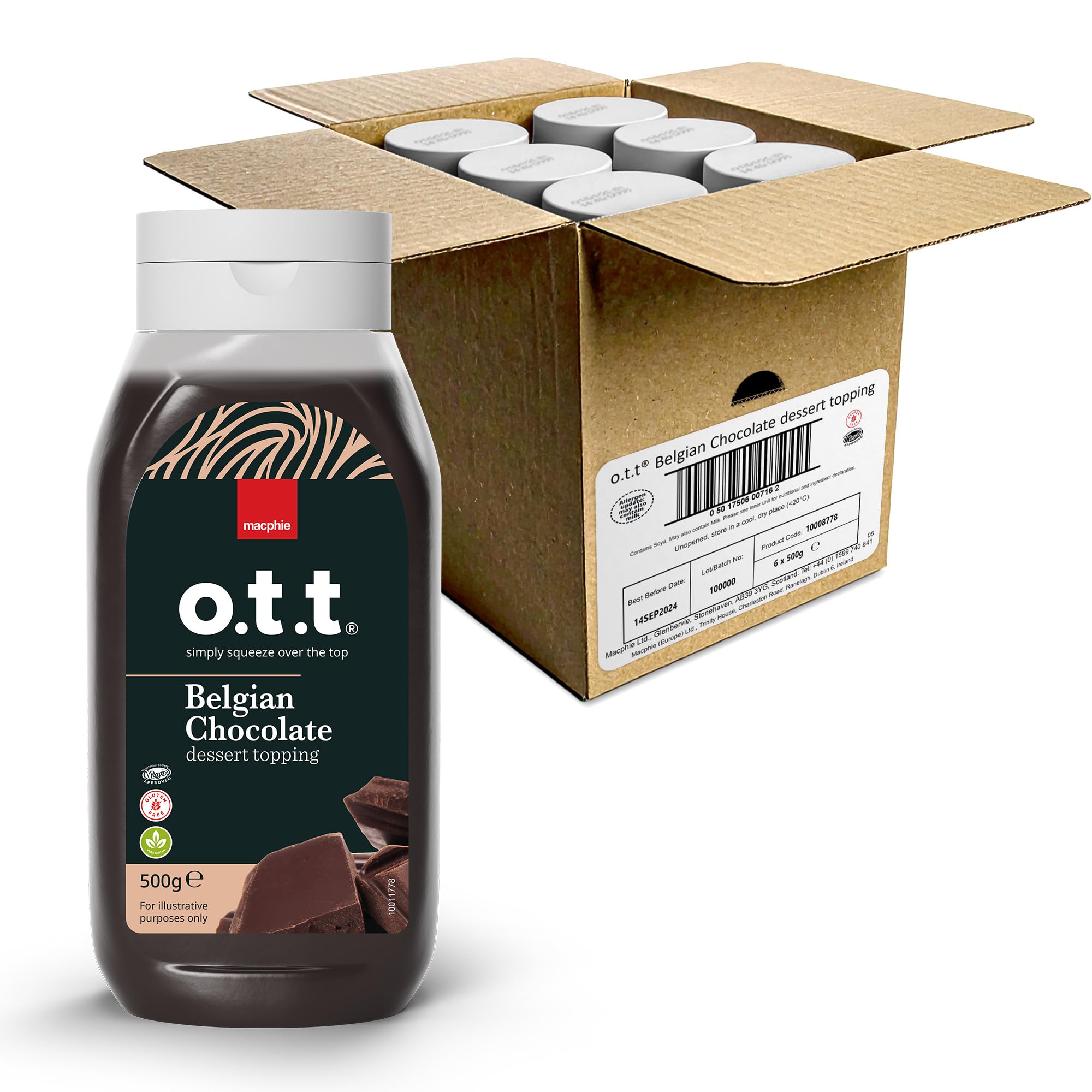 Macphie OTT Chocolate Dessert Topping, MF077, 500g (Pack of 6)