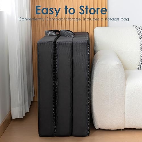 Miniatura 9 de INGEROOM Colchón triple individual  Colchón plegable de espuma viscoelástica de 4 pulgadas para campamento, con asa portátil, sofá cama plegable