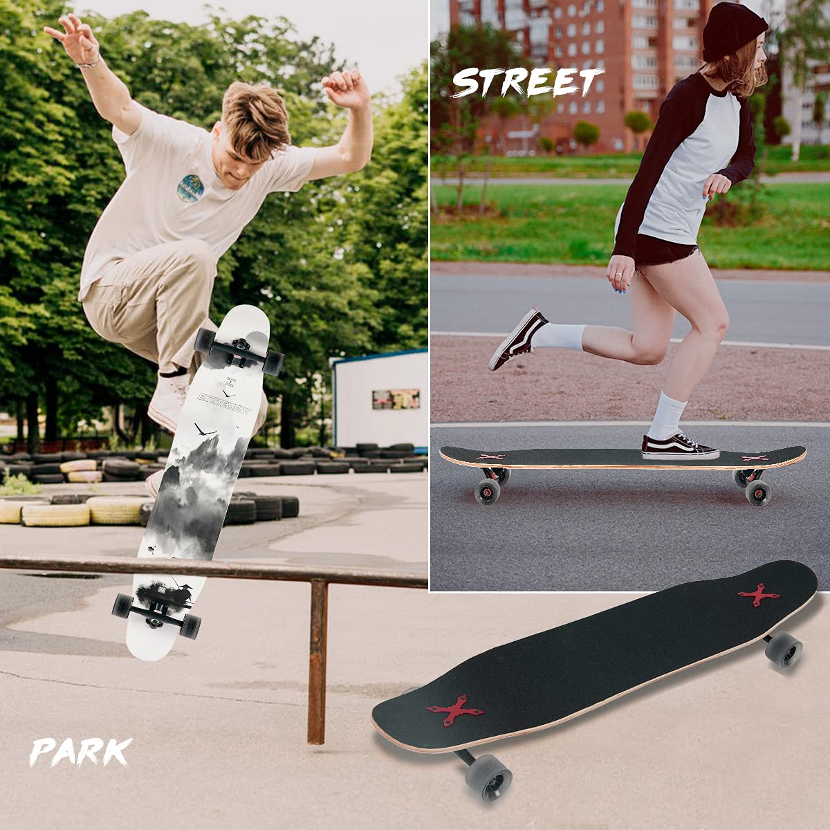 Longboard Skateboard Principiante Complete Cruiser Dancing Longboard Legno Acero Outdoor Freeride per Giovani Adulti Ragazzi Ragazze Danza