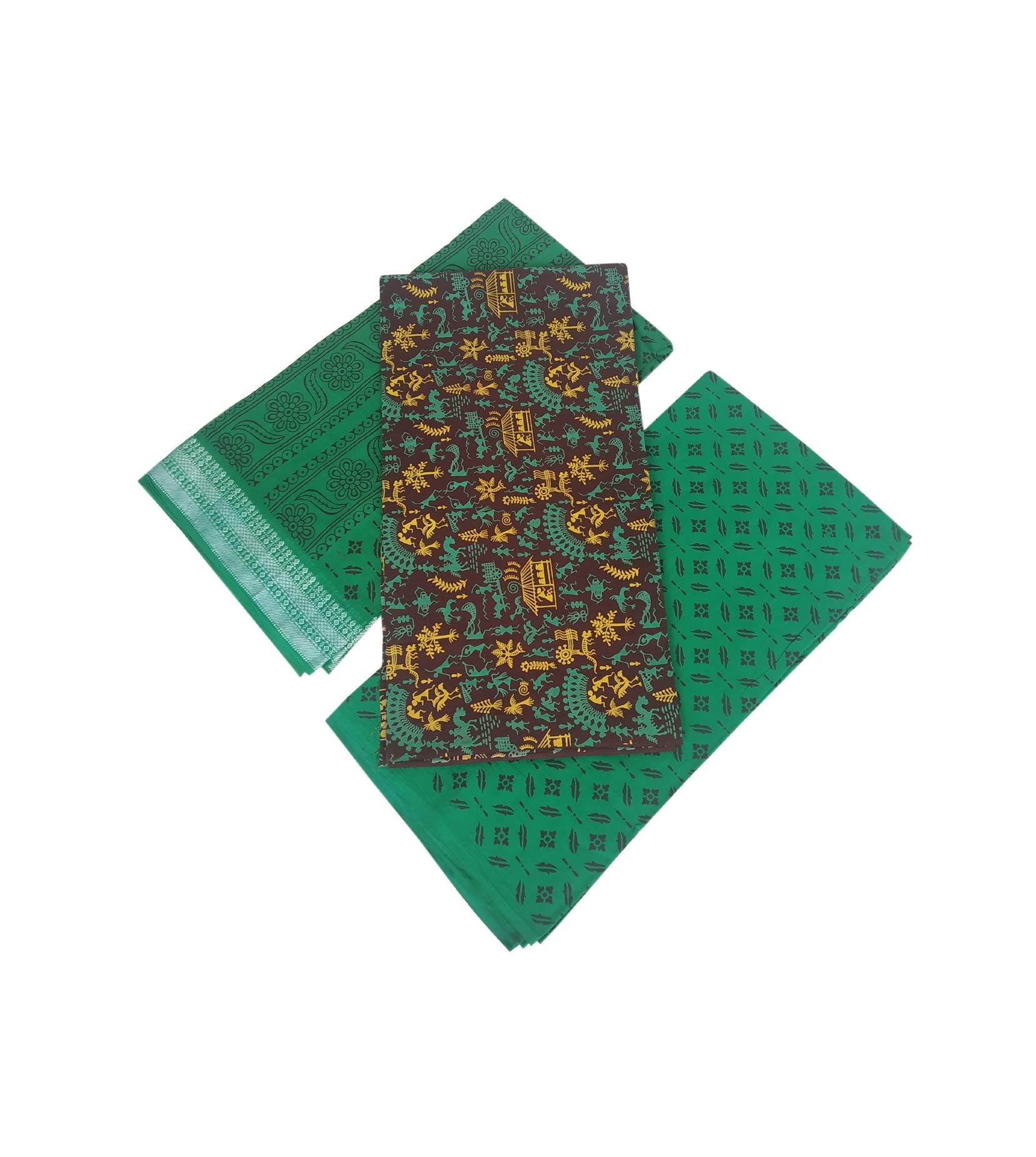 Women 's Warli Block Print Batik Salwar Suite Dress Material (Green BDM1075)-image-29