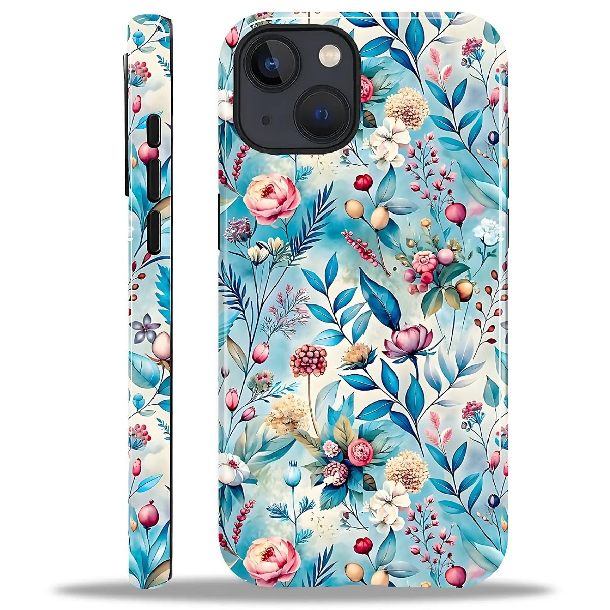 Case Compatible with iPhone 15,Hybrid 2 Layer PC Hard Shell + Silicone Protective Case, Botanical Floral Tapestry2 Scratch-Resistant Shockproof Cover