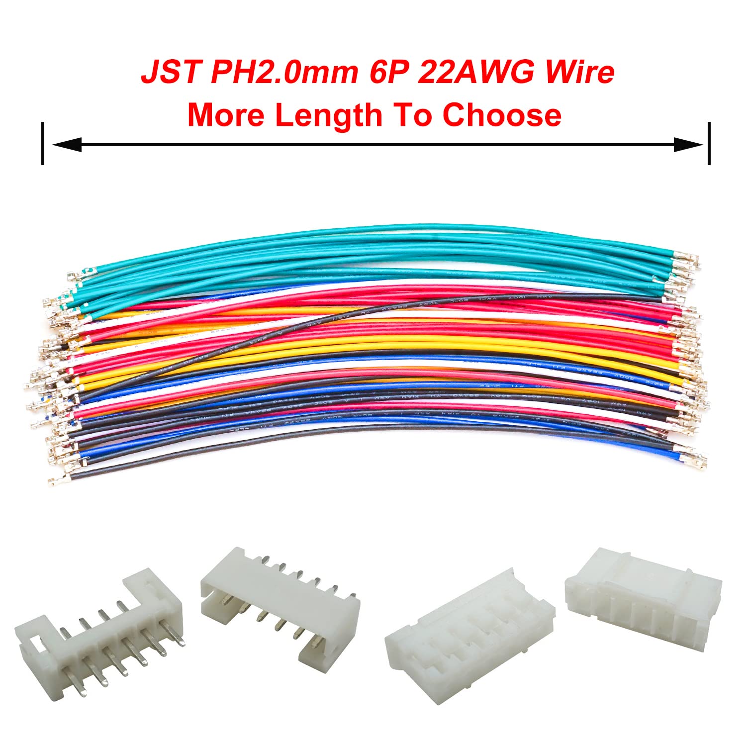 Yoeruyo PH2.0mm JST Connector Kit With 22AWG Pre-Crimped Wire, 2/3/4/5/6/7/8/9/10/12 Pin Housing JST Adapter Cable Connector With Length Of 10/20/50/80/100CM Wire (2 Sets MM 9Pin-20CM