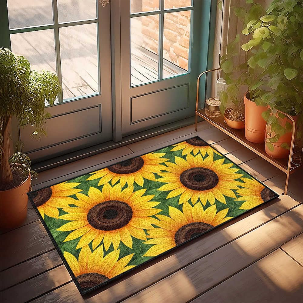 BDIS Weather Mats for House Sunflower Pattern Background Doormat Summer Rug Funny Room Decor(65X90CM)