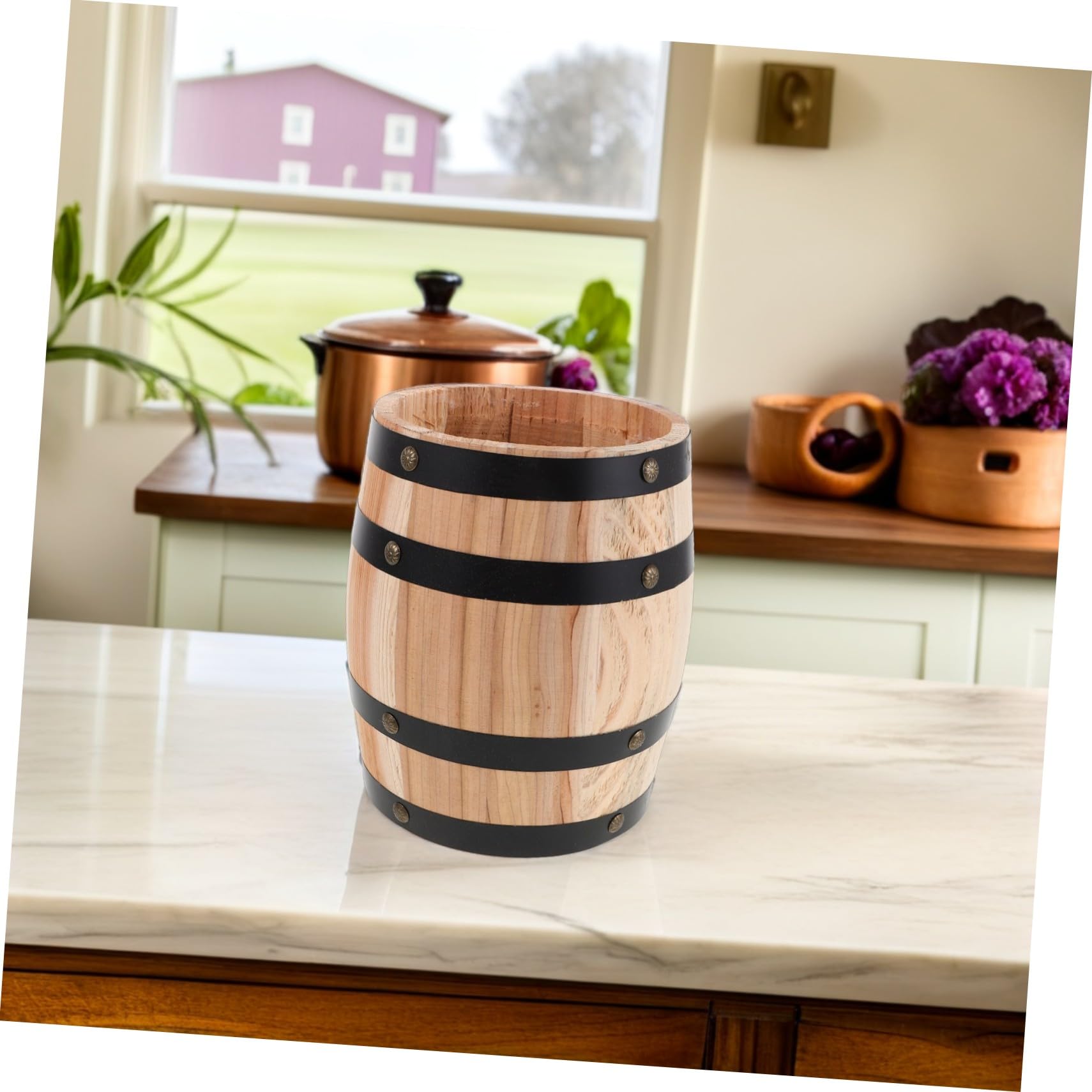 Cabilock Porte-ustensiles Rangement pour Baguettes et Cuillères en Bois Vintage de Style Rétro Design Gain de Place de Tonneau Beige pour Plan de Travail la Cuisine