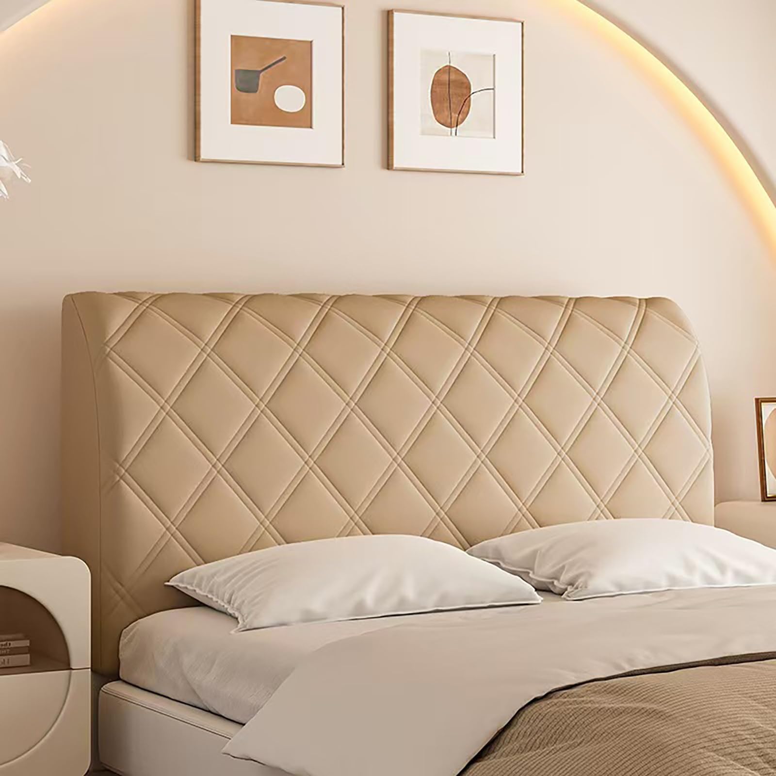 Copritestata Universale Copertura/Copri Testiere Letto Matrimoniale/Singolo/Una Piazza E Mezza Imbottito Bianco,Velluto Elasticizzato Morbido Tessuto(Khaki,190x70cm)