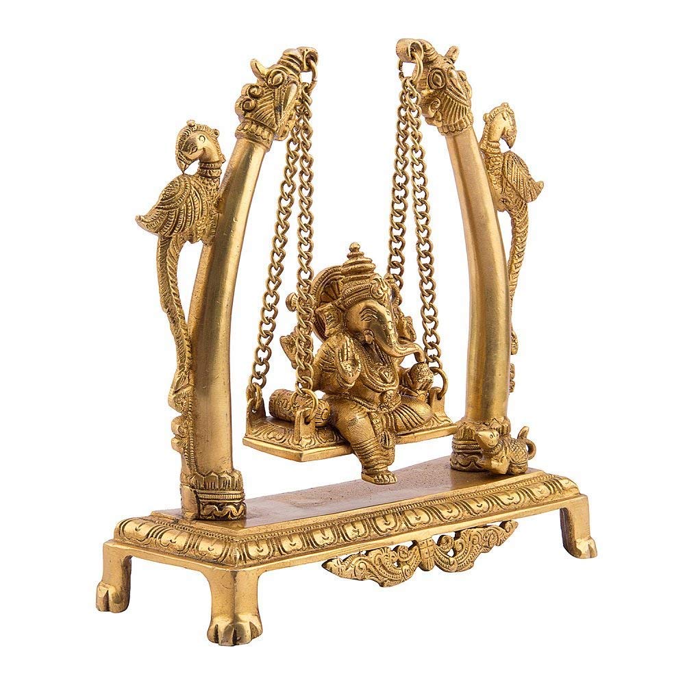 Ganesh en laiton sur Jhoola Ganesh Swing Décoration d'intérieur Pièce d'exposition Cadeau Statue 24 cm Doré 1 pièce Standard