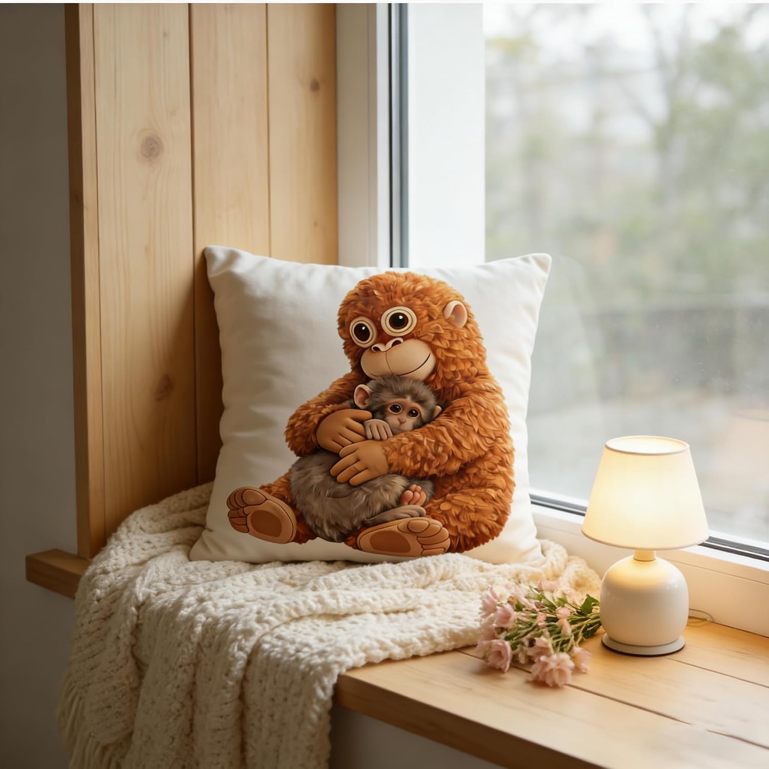Punch Monkey Throw Pillow Covers 18x18, Funny Meme Viral Internet Throw Pillow Case for Couch & Bed, Square Decorative Pillowcases for Sofa, Car, Chair, Unique Mom Gifts