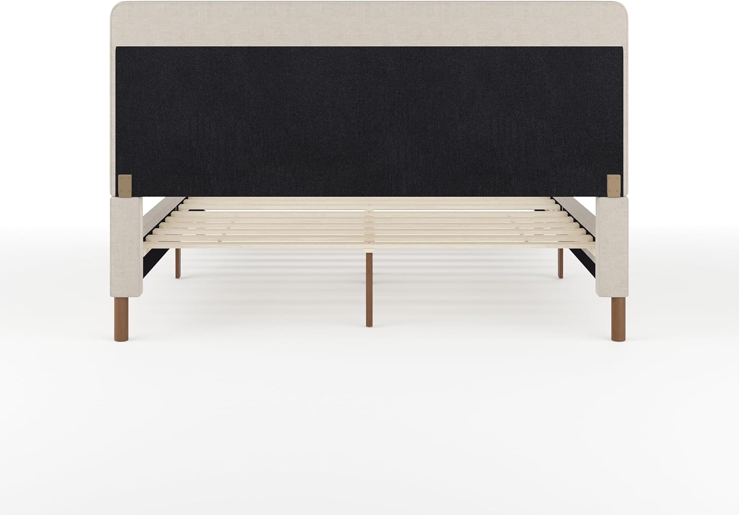 Martha Stewart Kay Low Profile Platform Bed with Wingback Headboard, Channel Stitched Faux Linen Upholstery, No Box Spring Needed, Queen, Beige - Image 7