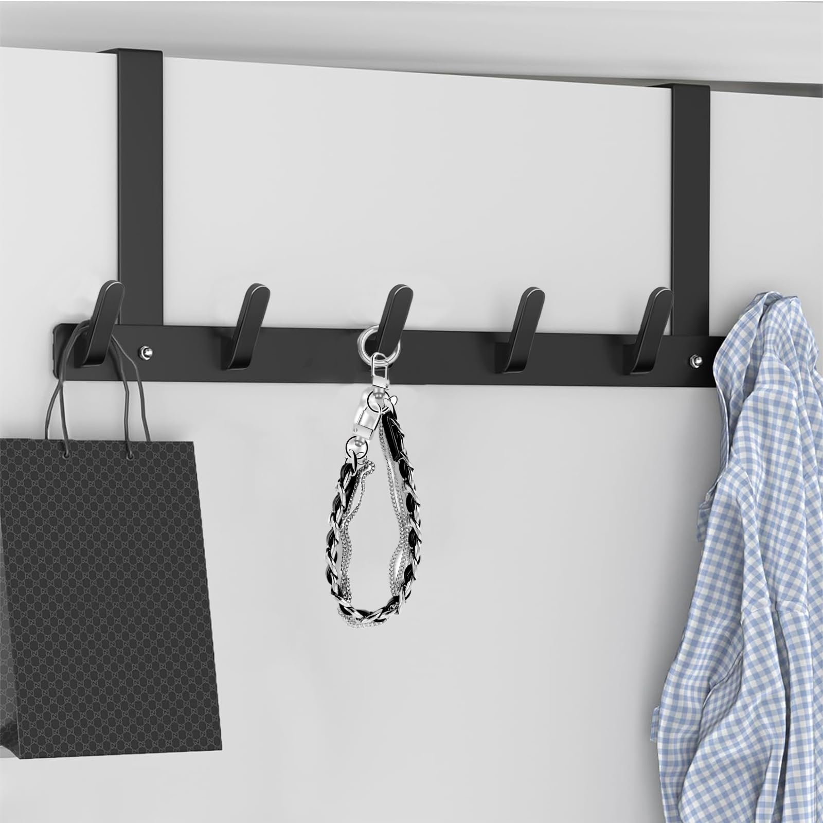 Appendiabiti Da Porta Con 6 Ganci - In Metallo Bianco, Senza Forare, Per Cucina, Bagno E Ufficio - Foto 13