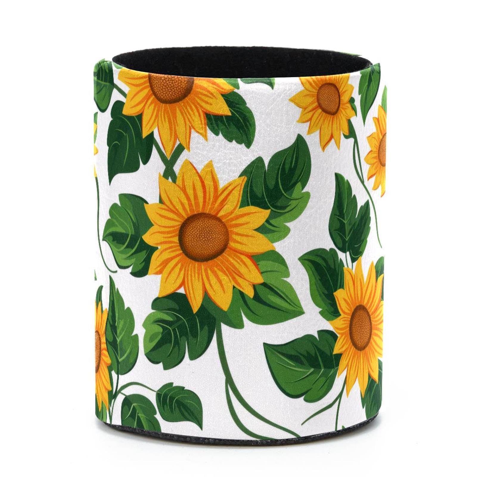 VAPOKF Round Pencil Holders for Desk, Sunflowers Pen Holders Pen Pot Makeup Brushes Storage Desktop Stationery Supplies Organiser for Home Office