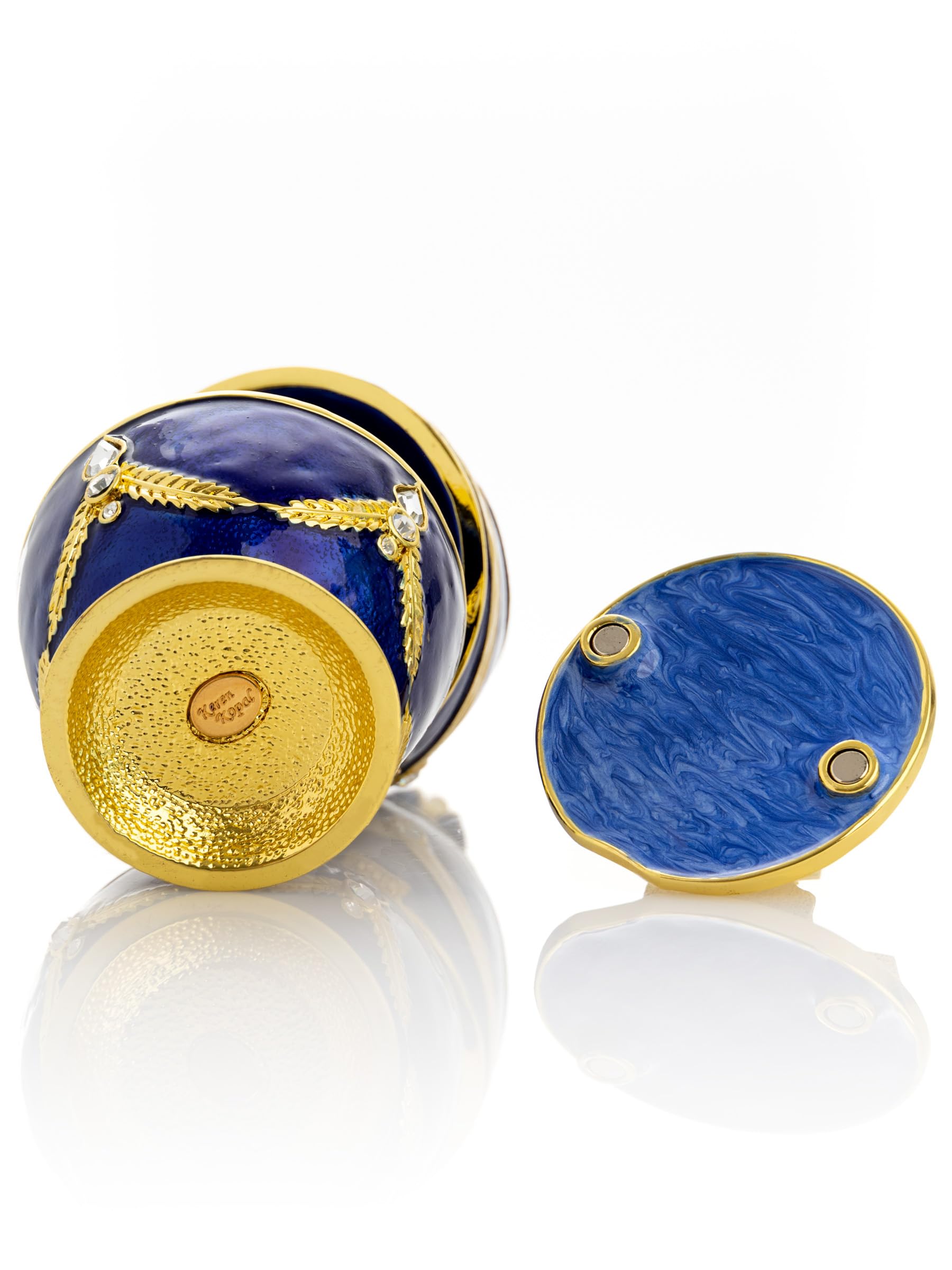 Keren Kopal Huevo de Fabergé azul con piano dorado, caja sorpresa hecha a mano, regalo para pianista