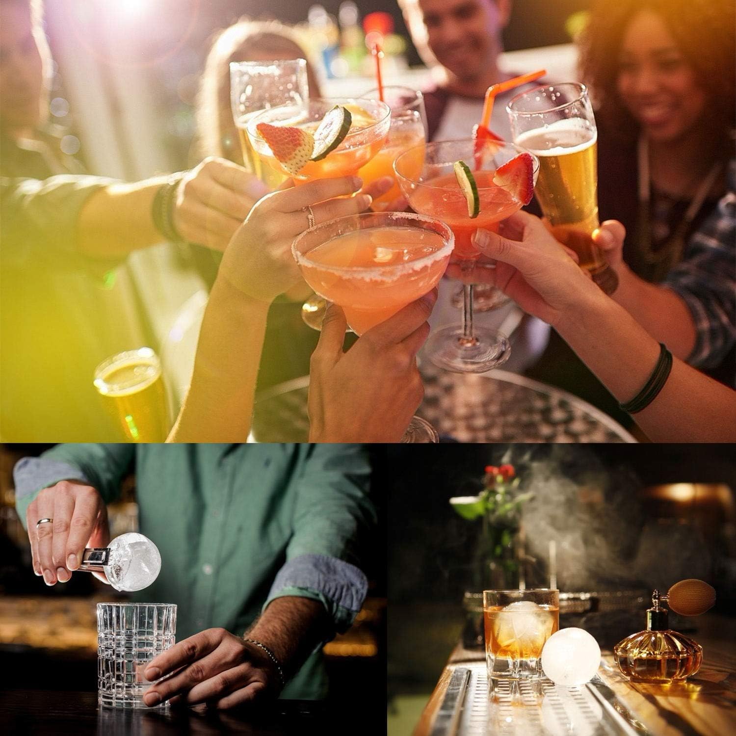 TGJOR Ice Cube Trays, Easy Release Ice Sphere Tray with Silicone Lid, Large Round 2.5 Inch Ice Ball Maker for Whiskey, Cocktail or Homemade (Funnel Included) (one pack)