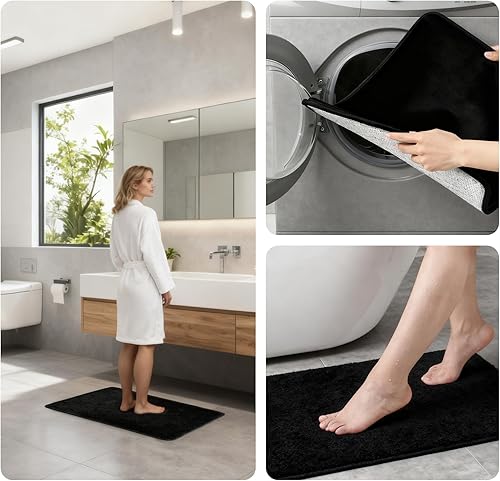 Miniatura 6 de Juego de alfombras de baño de 3 piezas, tapete de baño antideslizante de microfibra absorbente de felpa, forro polar coral, tapete de inodoro en