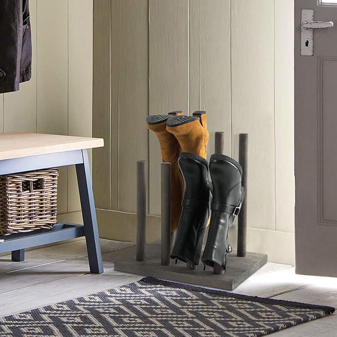 4-Pair Vintage Gray Solid Wood Boot Rack Organizer Tall Boots Drying Stand