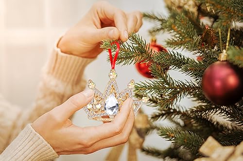 Miniatura 5 de WaaHome Adornos de Navidad de corona dorada plateada 2025  Corona de metal adorno de recuerdo para decoración de árbol de Navidad, regalos para