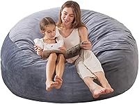 EDUJIN 3 Ft Memory Foam Bean Bag Chair with Filler Included, Ultra Soft Dutch Velvet Cover for Adults & Kids - Dark Gray Lounger