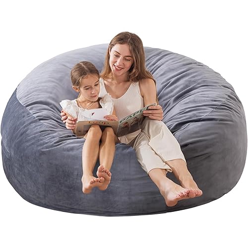 Large Bean Bag Chair for Adults/Kids with Filling, 4 ft Memory Foam Bean Bag Chairs with Filler Included, Ultra Soft Dutch Velvet Fabric, Bean Bag for Living Room - 4 Foot,Dark Gray