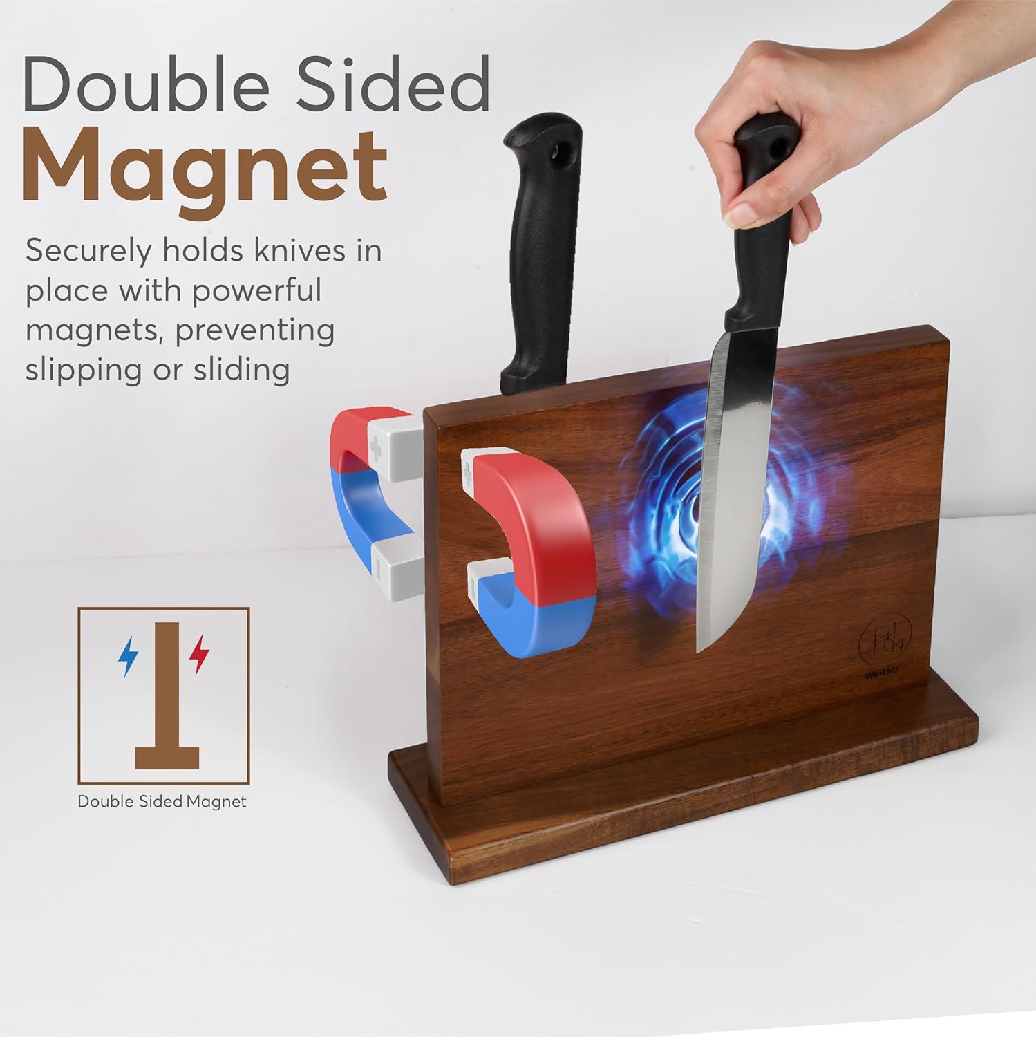 Magnetic Knife Block, 12 x 10 Inches – Strong Double-Sided Magnetic Knife Holder, Acacia Wood Knife Holder for Kitchen Counter, Multifunctional Storage for Home Kitchen (Brown)