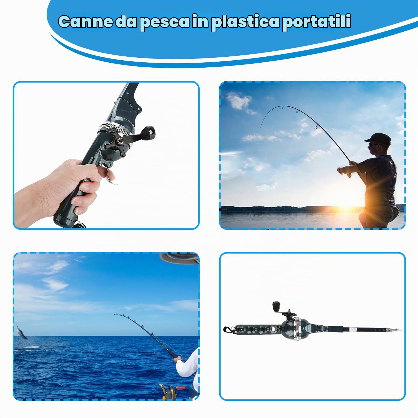 DAUERHAFT Canna da pesca integrata pieghevole , canna da pesca portatile e mulinello chiuso , canna da pesca antiscivolo , accessorio per mulinello chiuso per la pesca in viaggio