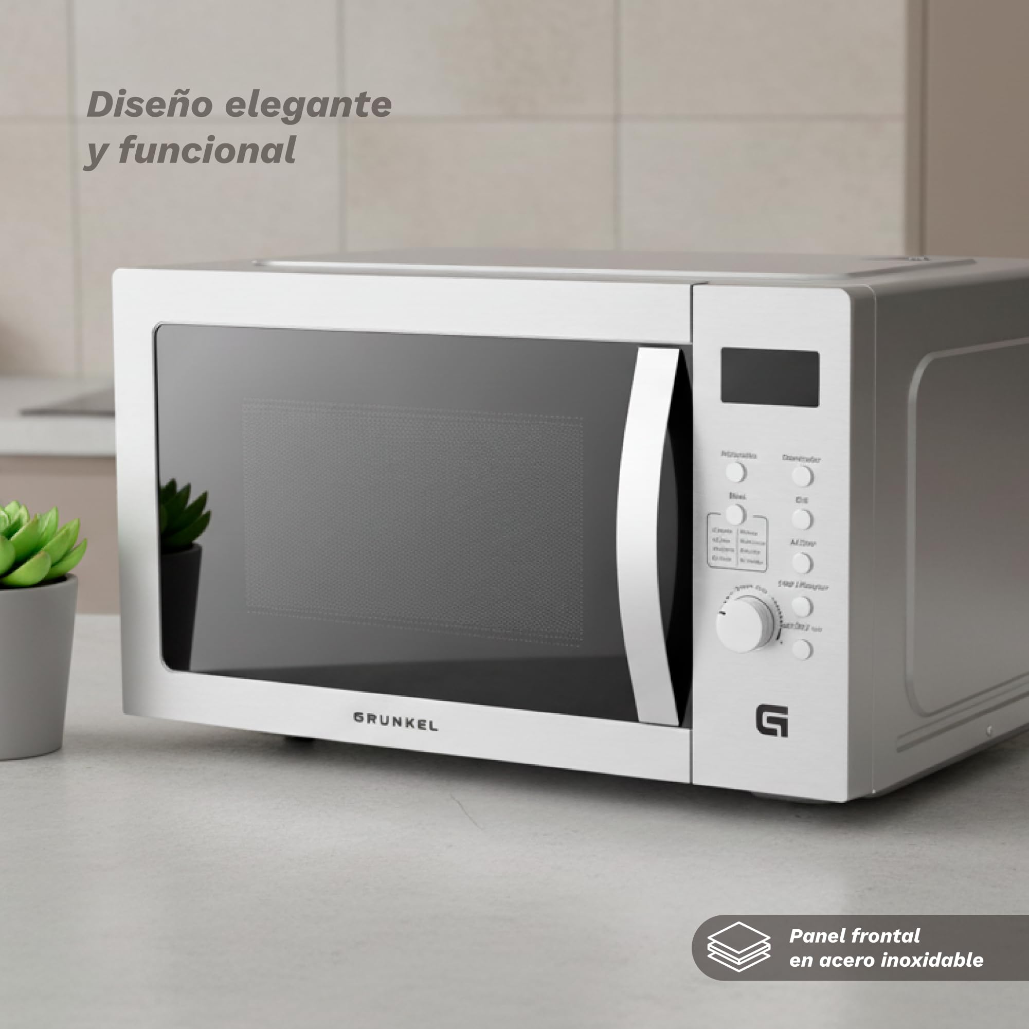 Microondas con grill y airfryer Grunkel MW-28AIRFRYER de 28 litros y 3 funciones, microondas 900W, grill 1200W, airfryer y horno 2200W con 5 niveles de potencia 8 programas y descongelado.