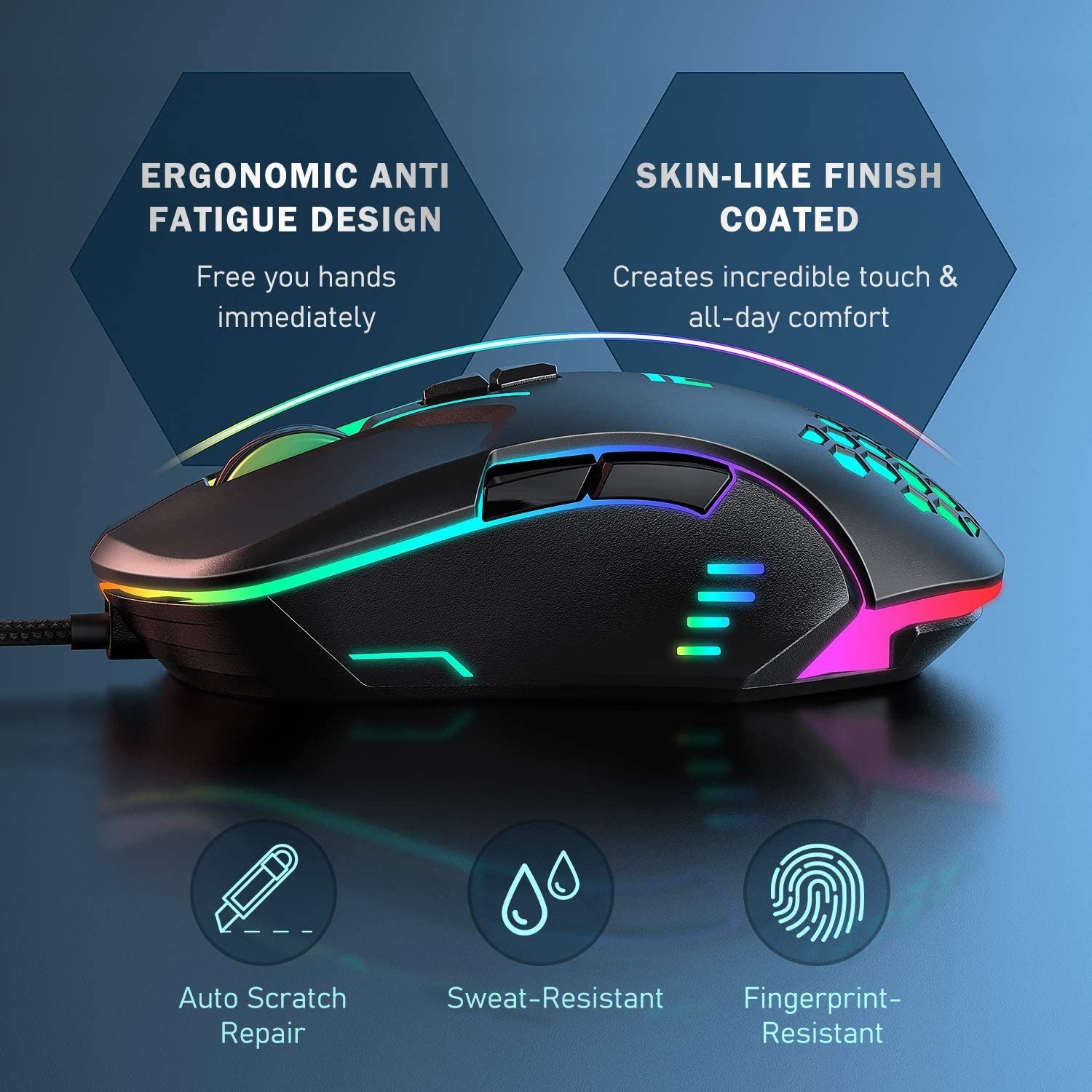 RUNMUS GAMING CW902 mouse with ergonomic and skin-like finish features