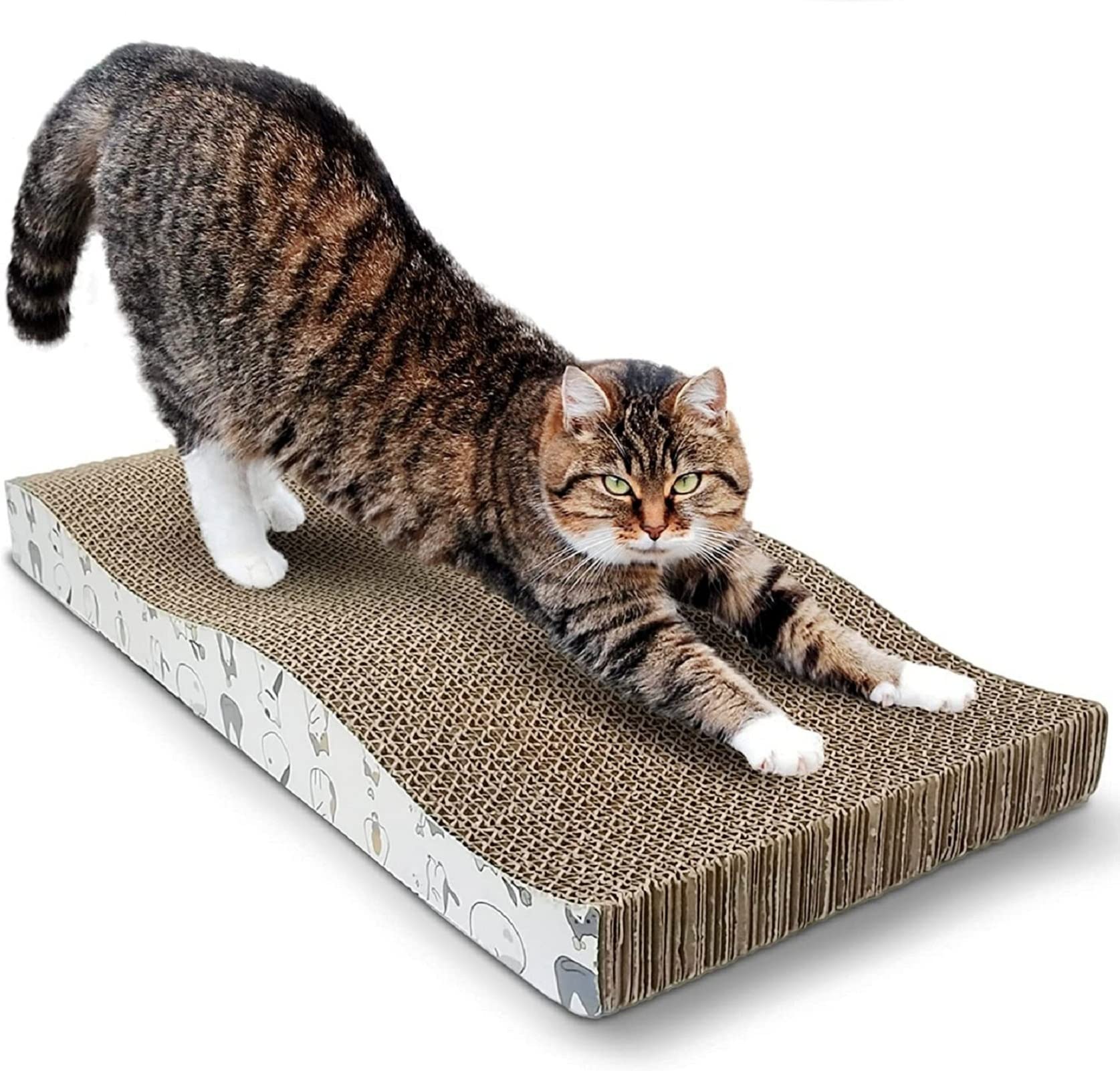 Cat Scratch Pad, Cat Scratcher Cardboard with Reversible Scratch Textures Design, Durable Corrugated Kitty Cat Scratch Board, Cat Scratching Bed Post, Curve Wave Design