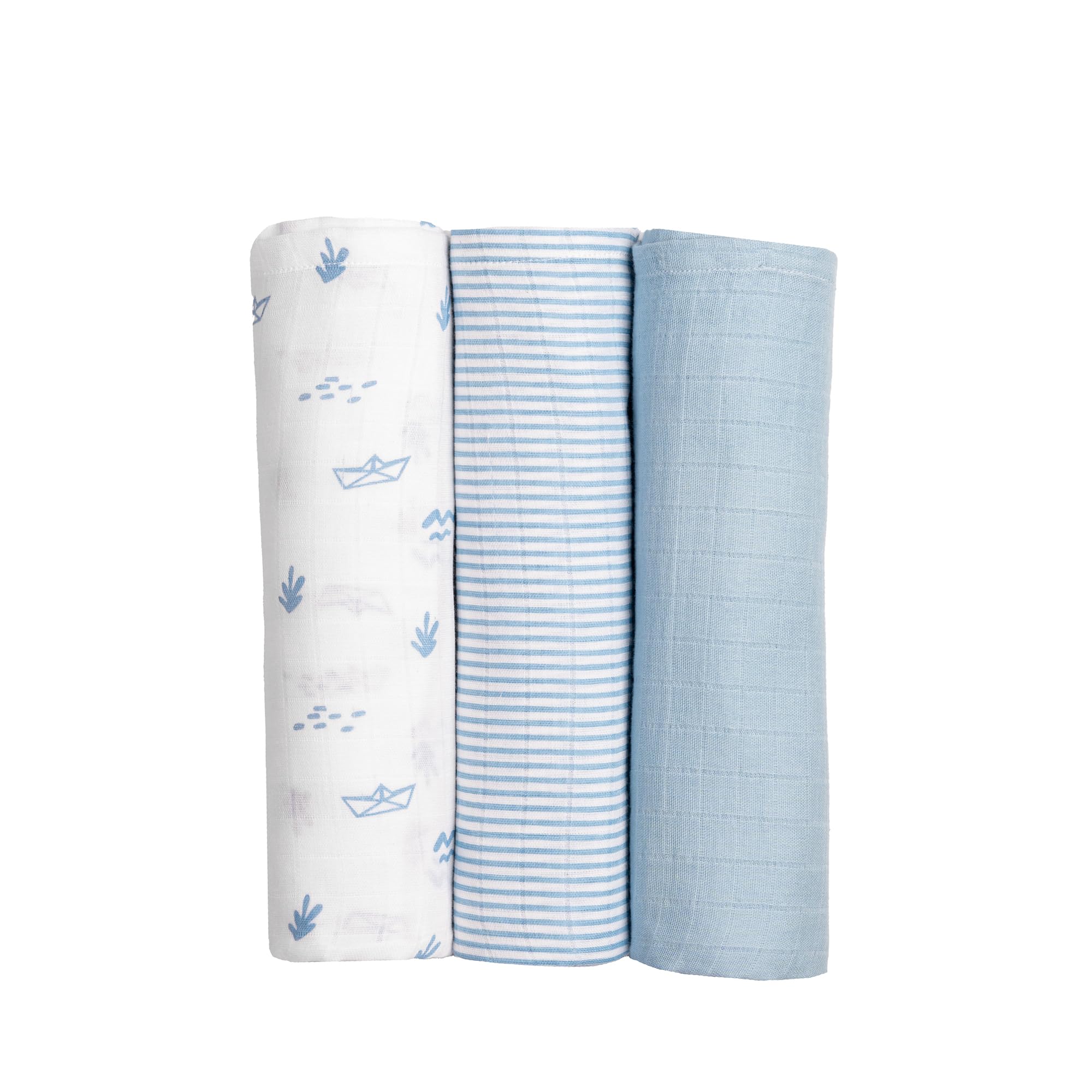 Masilo 100% Organic Cotton Muslin Swaddle Wrap/New Born/Multiuse Lightweight/Multi Pack Gift Set/Soft Breathable Combo Pack/Pack of 3/40 x 40 in - Boat-image-1