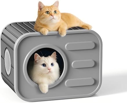 ROJIK Indoor Outdoor Cat House - Weatherproof Insulated Pet Shelter with Elevated Floor, Stackable Design for Bedroom, Patio and Yard Use, Easy Assembly Multi-Functional Cat BedBlack
