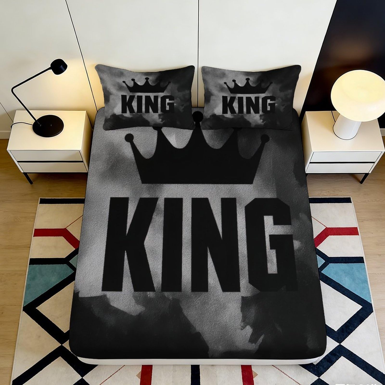 Jqzkxnhpbr Style-2 3D Printed Black Crown King Fitted Sheet Microfiber Soft Slip-Resistant Bed Cover For Bedroom Guest Room Decor 90X200x25cm