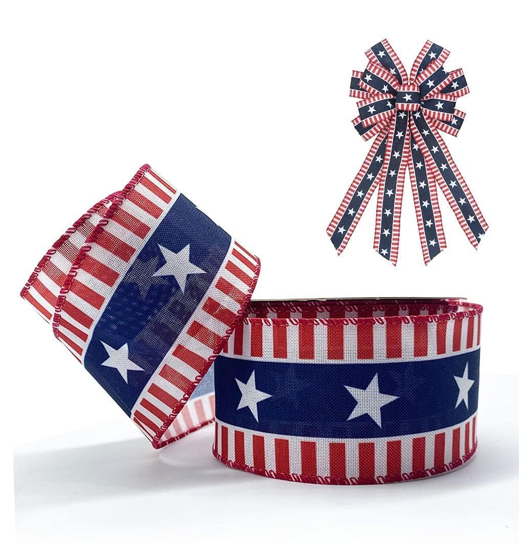 Ruban patriotique 4 juillet en toile de jute avec étoiles pour décoration de fête américaine