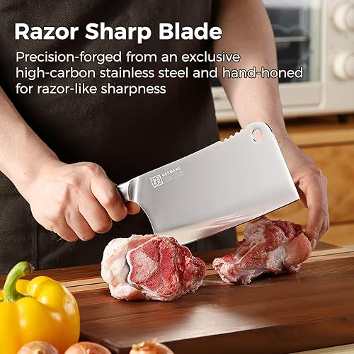 Miniatura 3 de KEEMAKE Cuchillo de carnicero de 7 pulgadas, cuchillo de carnicero con acero inoxidable de alto carbono 1.4116, cuchillo de carnicero resistente con