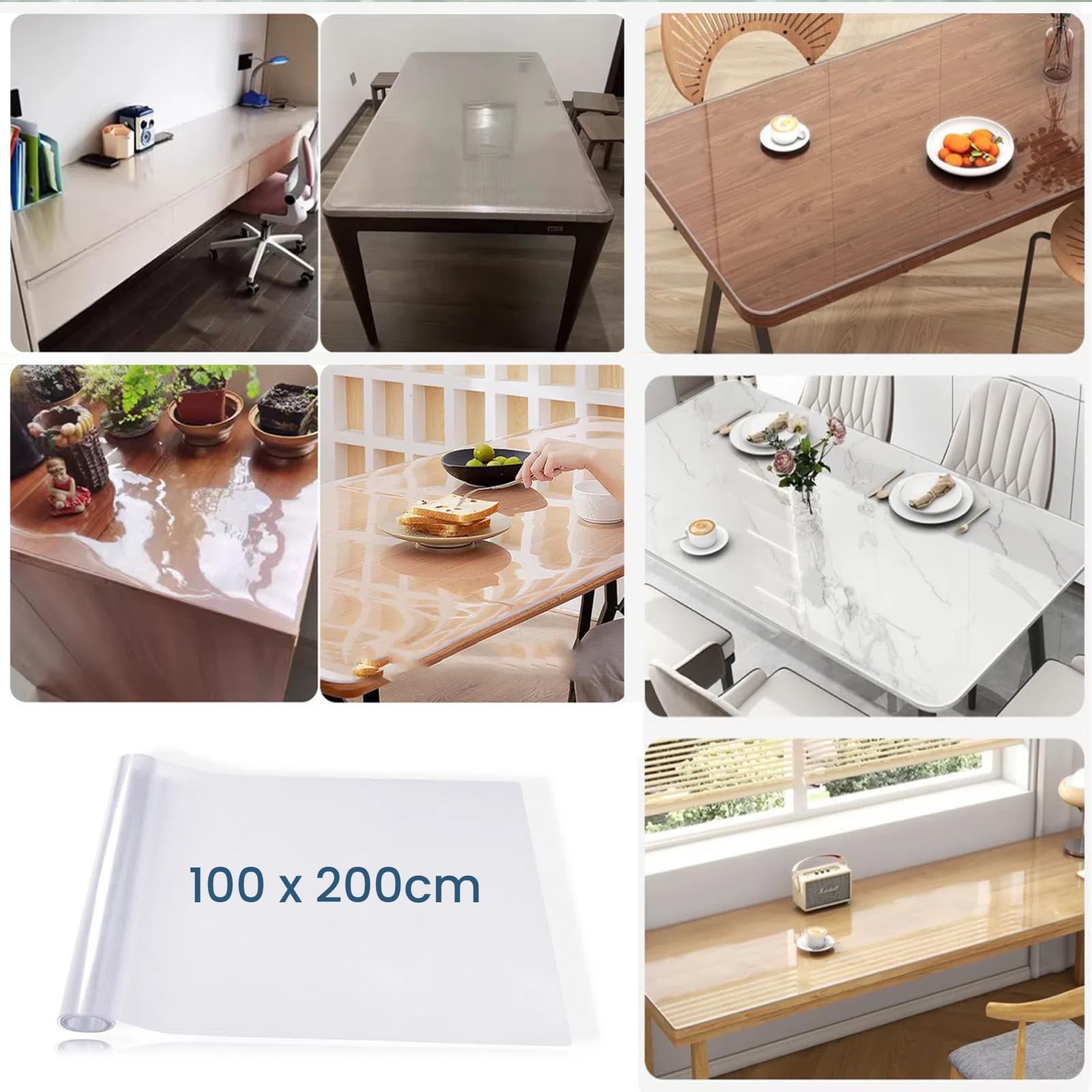 bimiti Tischdecke Transparent Wasserfest Tischschutz 2 mm mit Abgeschrägten Kanten PVC Tischfolie 200 cm x 100 cm Durchsichtige Tischschutzfolie Abwaschbar Fettdicht