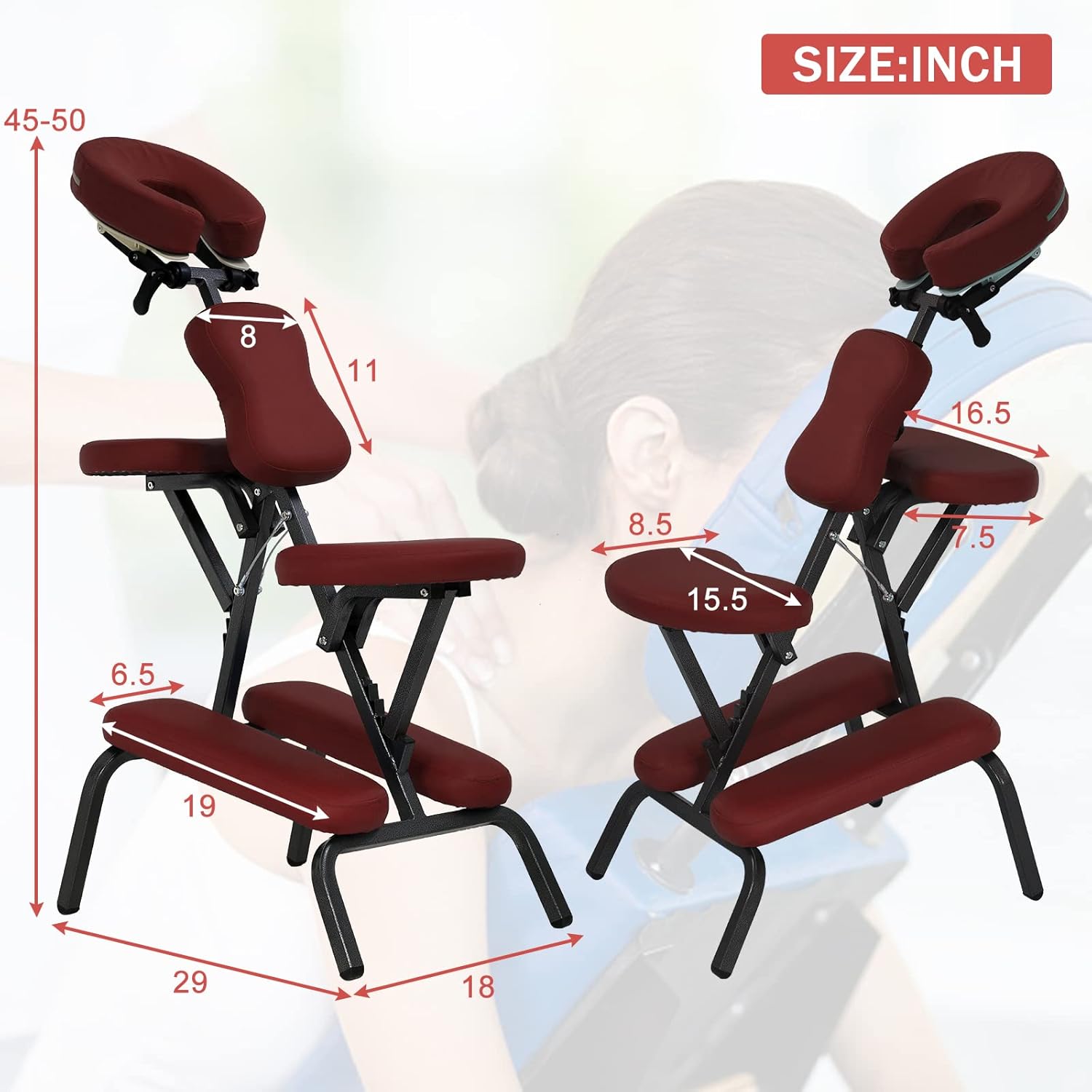 Portable Massage Chair Foldable Light Weight Tattoo Chairs w/Carring Bag PU Leather Height Adjustable Chair Massage Therapy Face Cradle Salon SPA Tattoo Chair for Client (Burgundy)