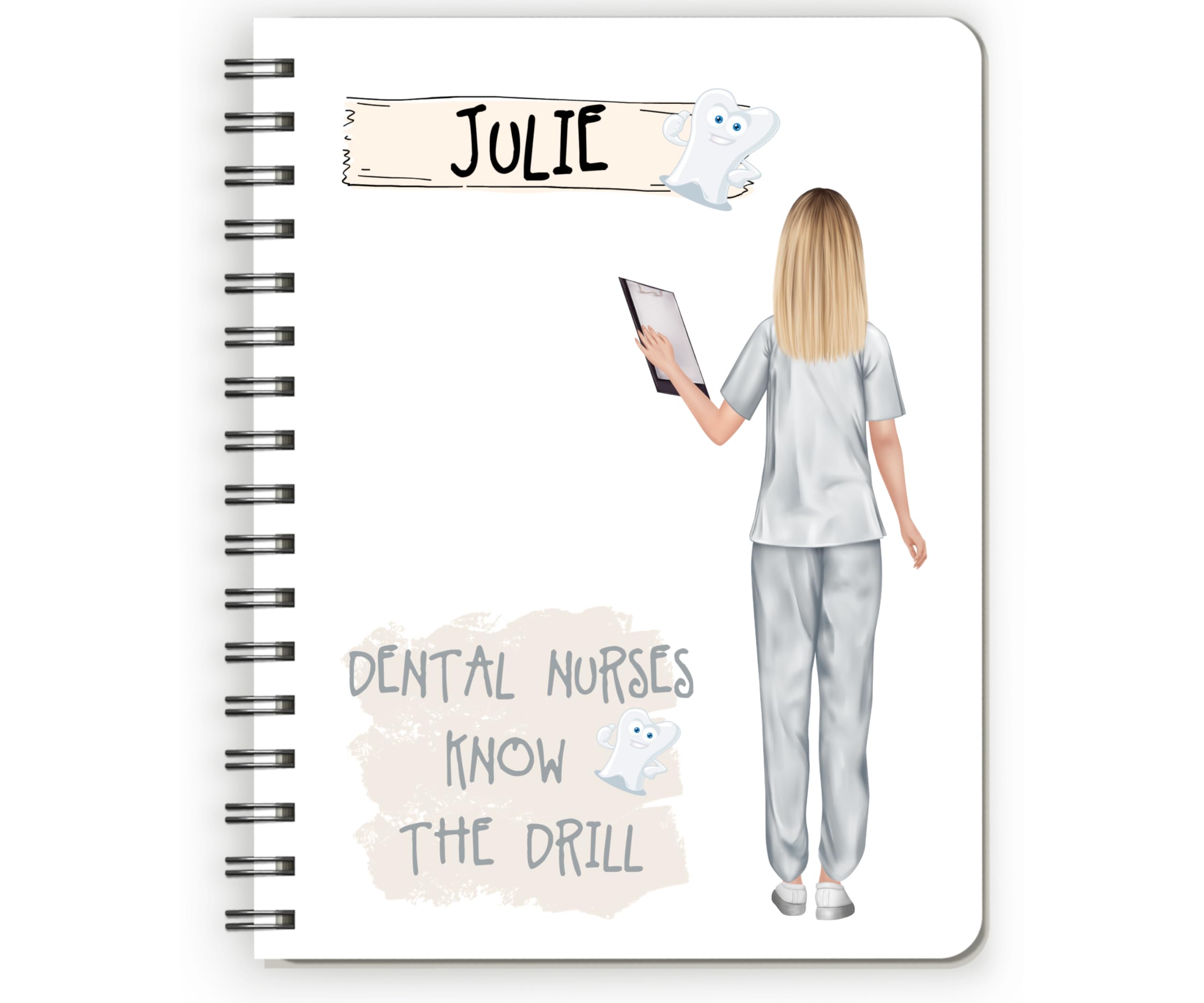 Dental Nurse Gifts for Women, Dental Nurse Notebook, Student Dental Nurse Gifts, Presents for Dental Nurses. Choice of hairstyles and scrub colours.