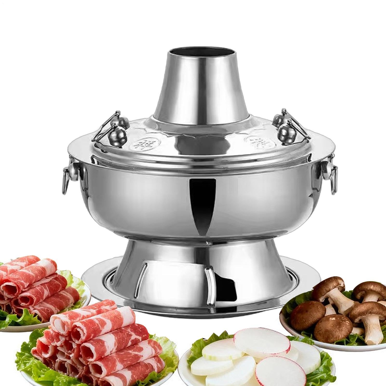 Holzkohle Hot Pot Edelstahl-Schnellheiz-Camping-Kochgeschirr | Chinesischer Dessert Hot Pot Für Hausbesitzer Camper Partys Feiern Camping Picknick Restaurants Buffetservice Hochzeiten