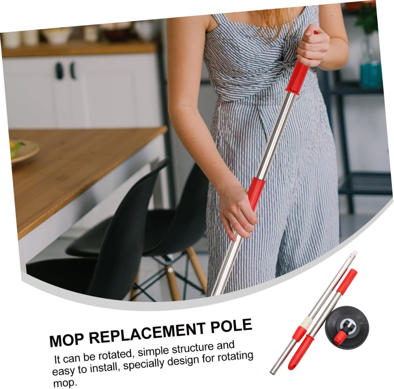 Rotating Telescopic Stainless Steel Mop Handle Swivel Replacement Pole for Commercial Mop Cart Setup Red Cleaning Tool Accessory Easy Installation Lightweight Space-Saving Design
