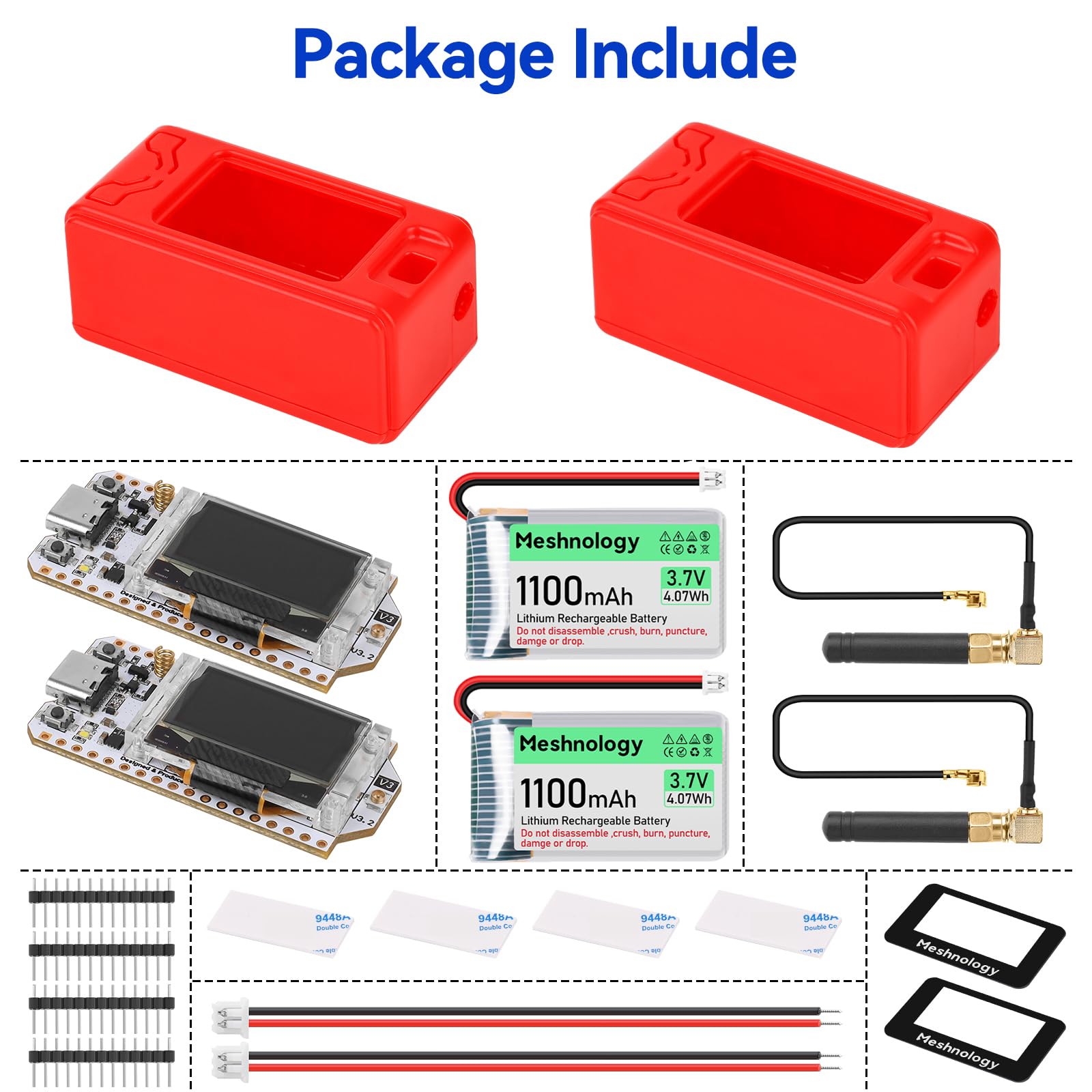Juego de 2 Placas de Desarrollo ESP32 Lora V3 + batería de 1100 mAh + Funda Protectora – con Antena de 868 MHz y Dispositivos Lora V3 SX1262 para Meshtastic AR duino LoRawan IOT (N30 versión, Rojo)