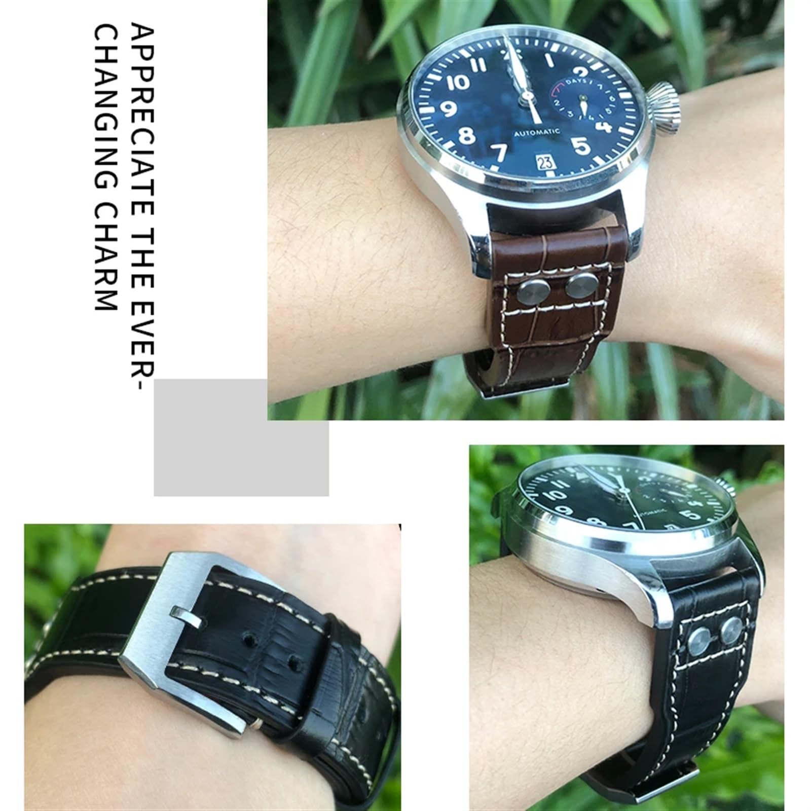 Skórzany pasek 20 mm 21 mm 22 mm do IWC IW3777 IW3270 Mark 18 Duży pasek do zegarka Pilot Miękka brązowa skóra bydlęca bransoletka (czarne złoto, 21 mm)