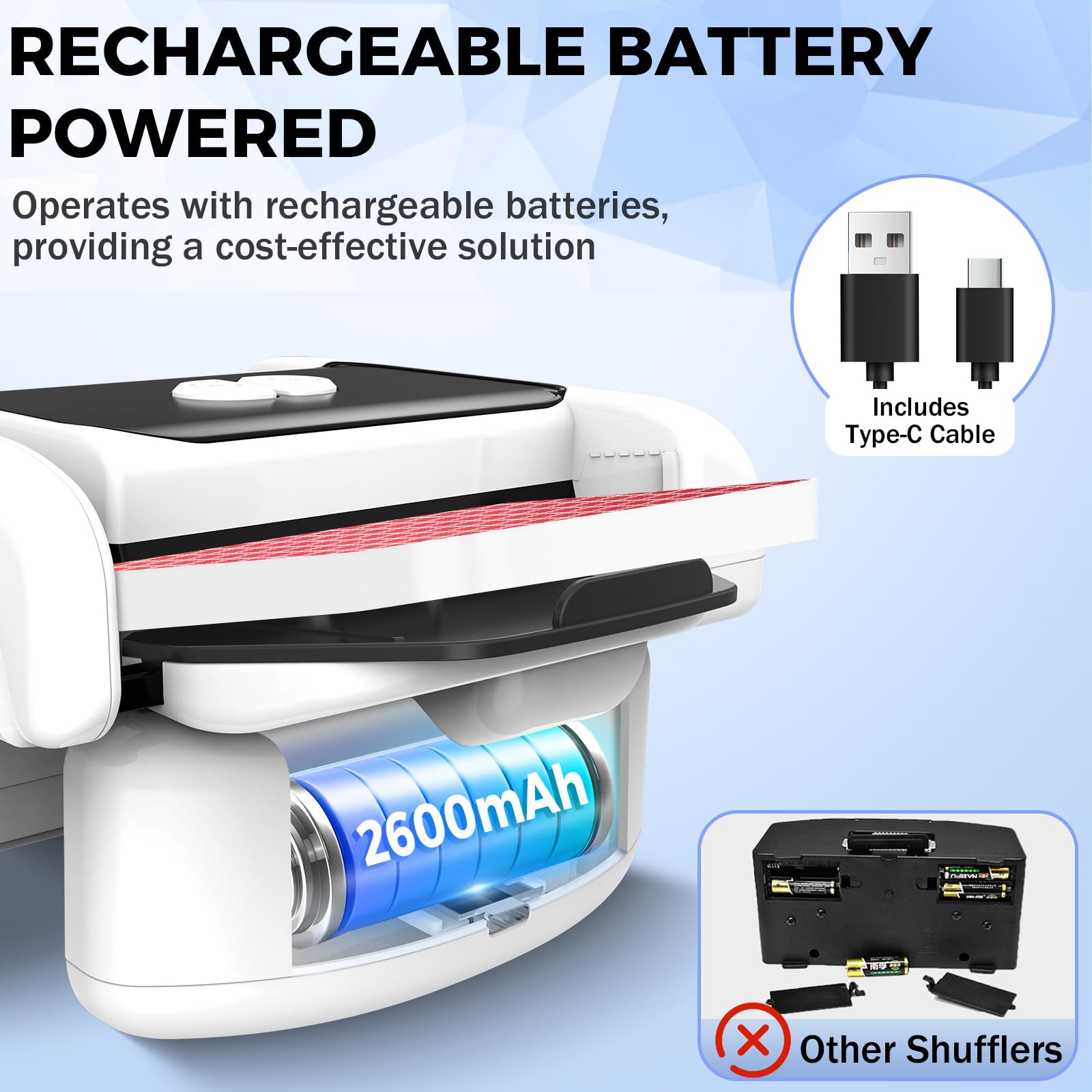 Feebee Mélangeur de Carte électronique - Automatique Mélangeur de Cartes à Jouer, USB Melangeur de Carte avec Rechargeable Batterie 2600 mAh, Maison Card Shuffler pour 1 à 2 Jeux de Poker Skyjo,UNO