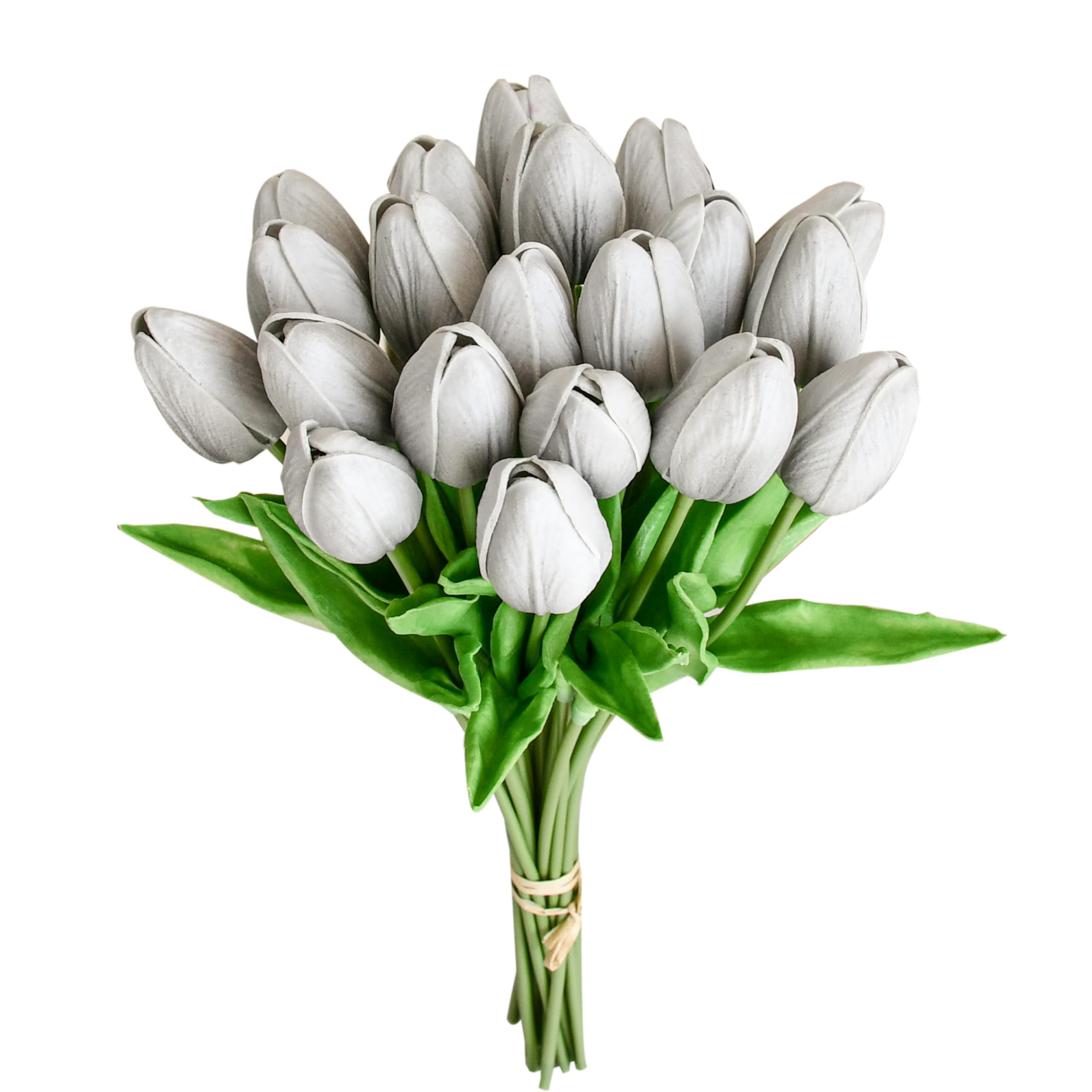 Mandy's Artificial Tulips 20 Stems Silver Grey PU Faux Flowers for Valentine's Day and New Year Decorations Wedding Home Decor 13.5 Inch