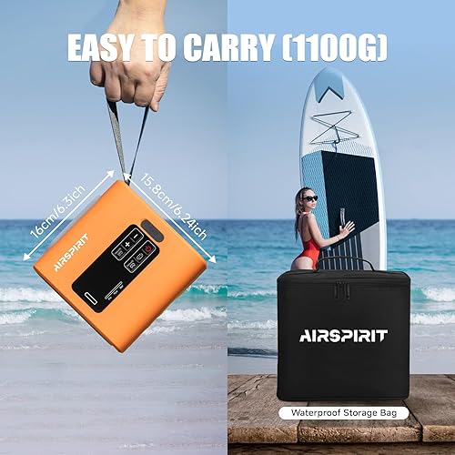 Miniatura 6 de AIRSPIRIT Bomba eléctrica de tabla de remo de 22 PSI, bomba de aire SUP recargable de alta presión, inflado y desinflado inteligente de doble etapa,