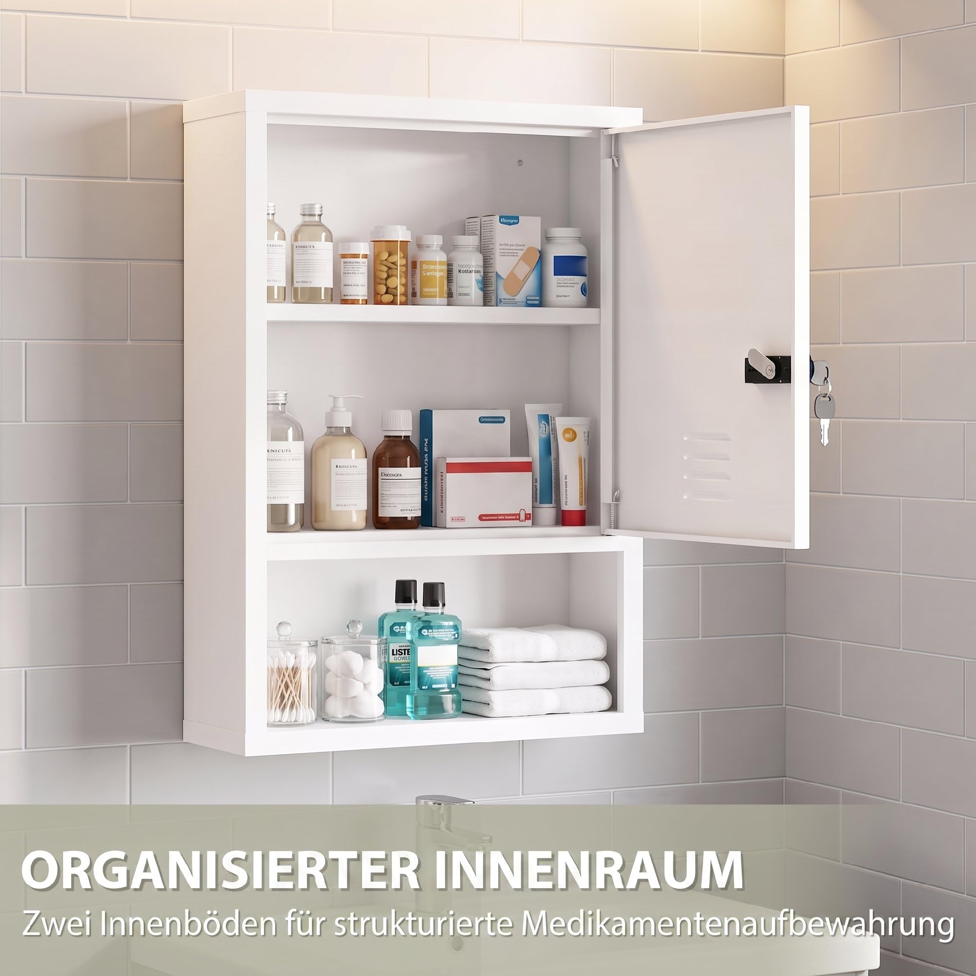 HOMCOM Armoire à pharmacie avec serrure à combinaison - 3 étagères - 60 x 40 x 15 cm - Blanc