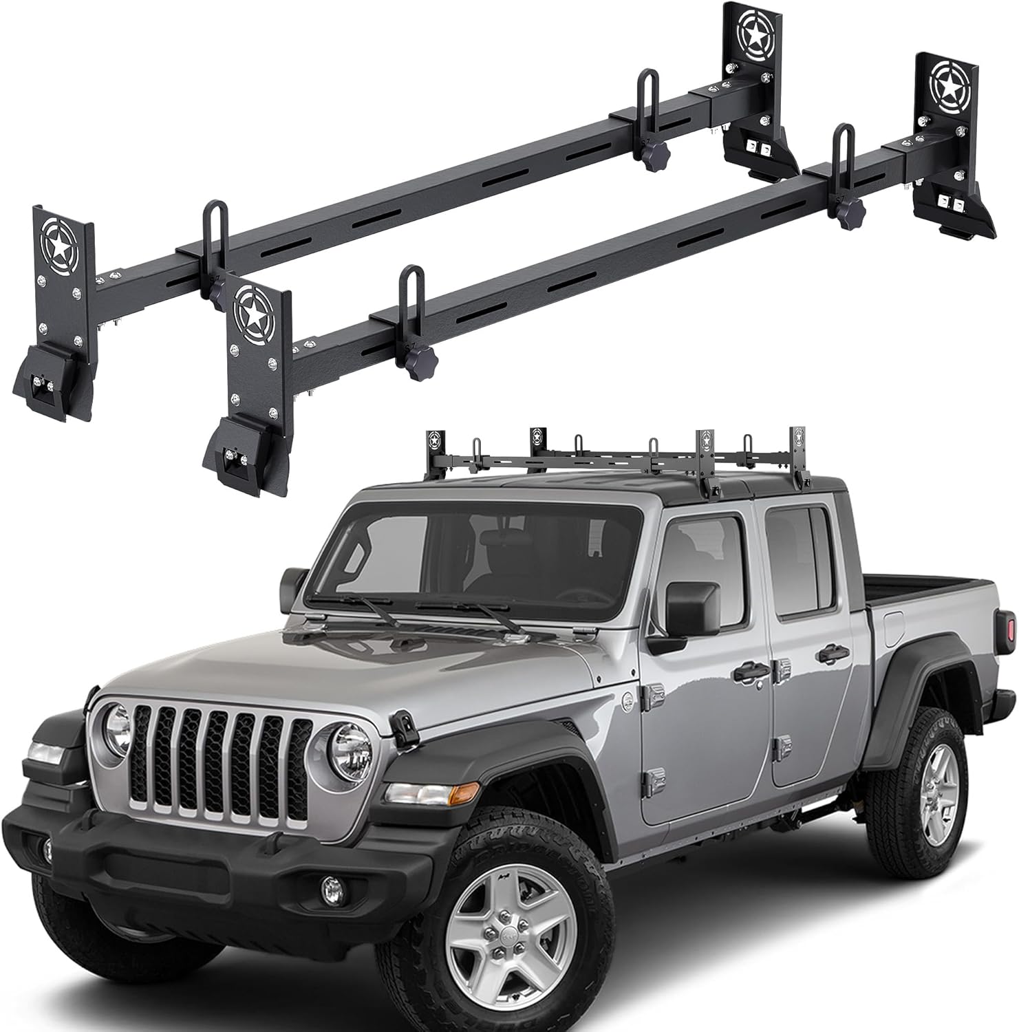 Roof Ladder Rack Fit for Jeep Wrangler 2007-2024 JK JL Gladiator JT, 2/4 Door Hardtop, Rain Gutter Mount